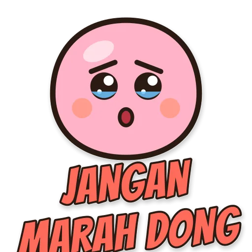 Karakter bulat memohon, tulisan JANGAN MARAH DONG