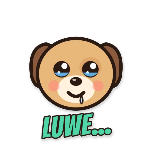 Anjing cokelat lapar ngiler, tulisan LUWE...