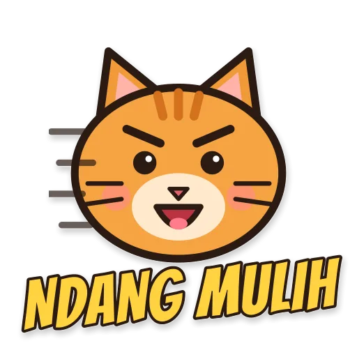 Kucing oren buru-buru, tulisan NDANG MULIH