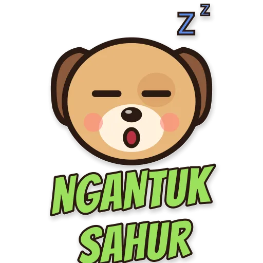 Anjing cokelat mengantuk saat sahur, tulisan NGANTUK SAHUR