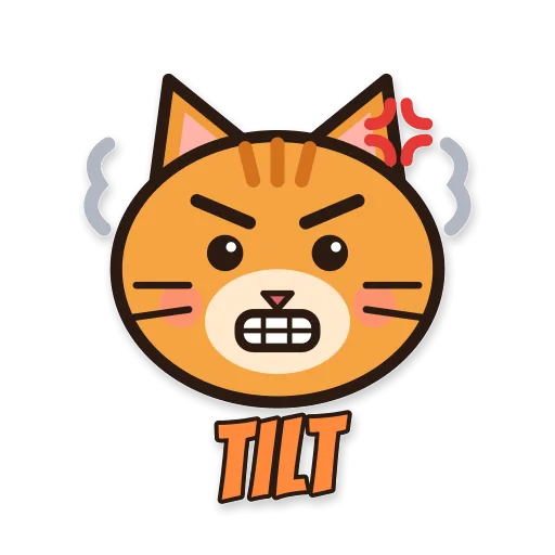 Kucing oren kesal setelah kalah, tulisan TILT