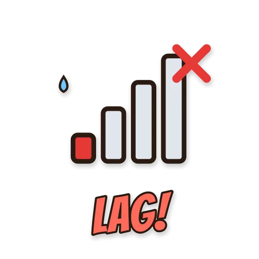 Sinyal satu bar dengan tanda silang, tulisan LAG!