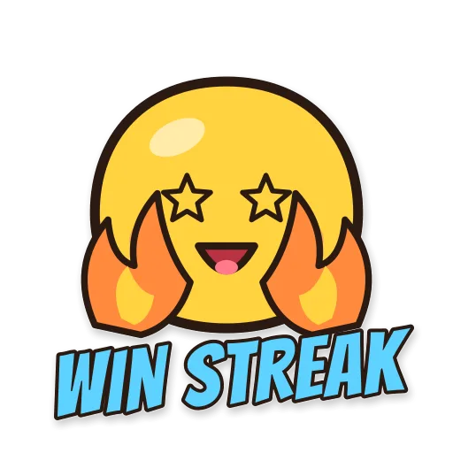 Karakter bulat berapi-api, tulisan WIN STREAK