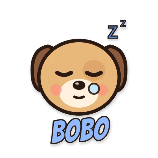 Anjing cokelat tidur, tulisan BOBO