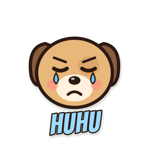 Anjing cokelat sedih menangis, tulisan HUHU