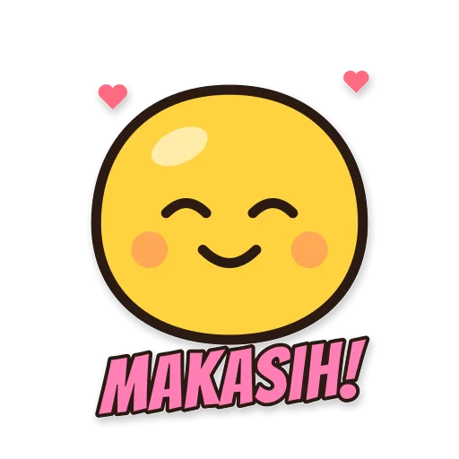 Karakter bulat kuning tersenyum, tulisan MAKASIH!