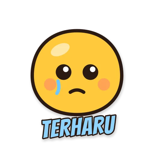 Karakter bulat kuning terharu, tulisan TERHARU