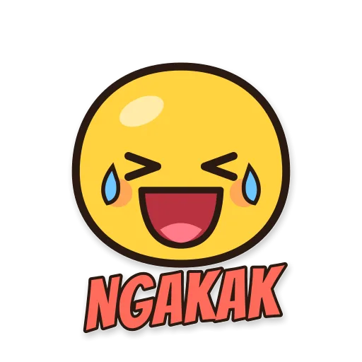 Karakter bulat kuning tertawa sampai menangis, tulisan NGAKAK
