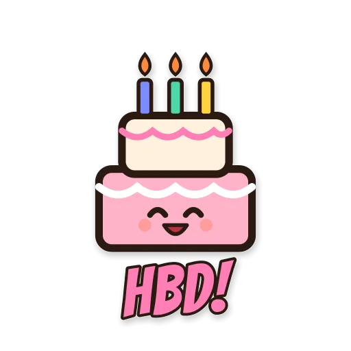 Kue ulang tahun dengan lilin, tulisan HBD!