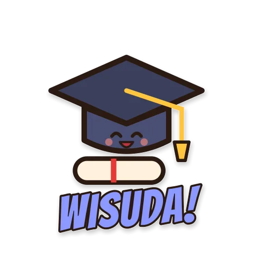 Topi toga dan ijazah, tulisan WISUDA!