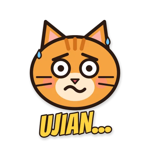 Kucing oren panik, tulisan UJIAN...