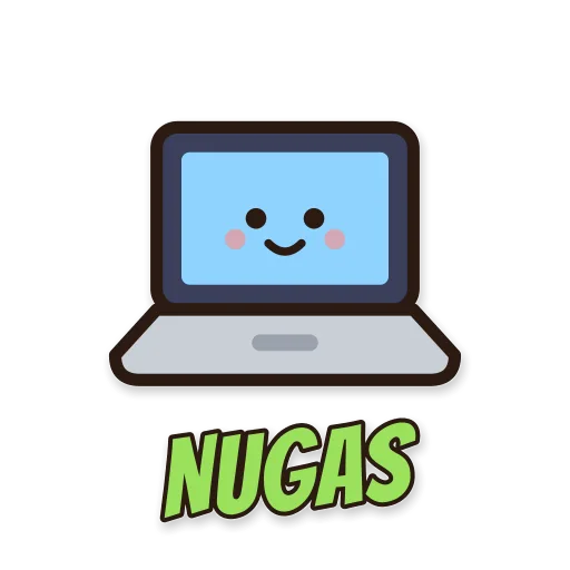 Laptop tersenyum, tulisan NUGAS