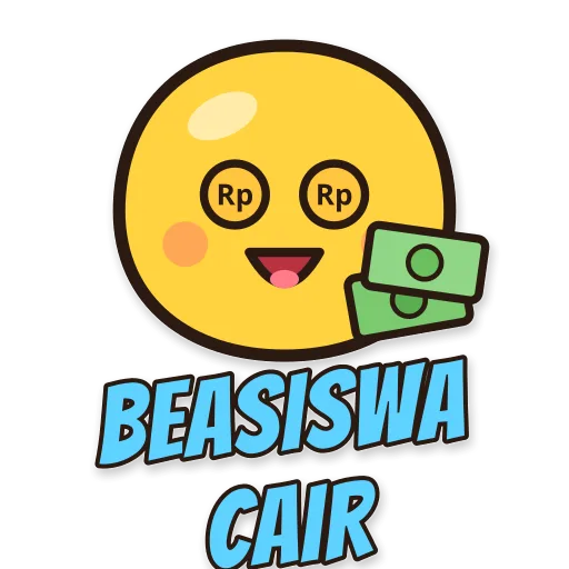 Karakter bulat bermata uang, tulisan BEASISWA CAIR