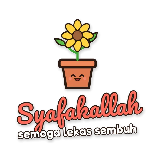 Pot bunga, tulisan Syafakallah. semoga lekas sembuh