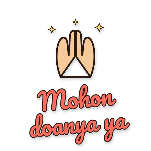 Dua tangan berdoa, tulisan Mohon doanya ya