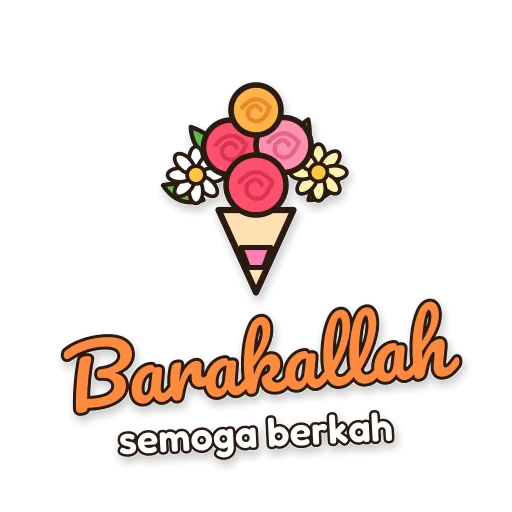 Buket bunga, tulisan Barakallah. semoga berkah