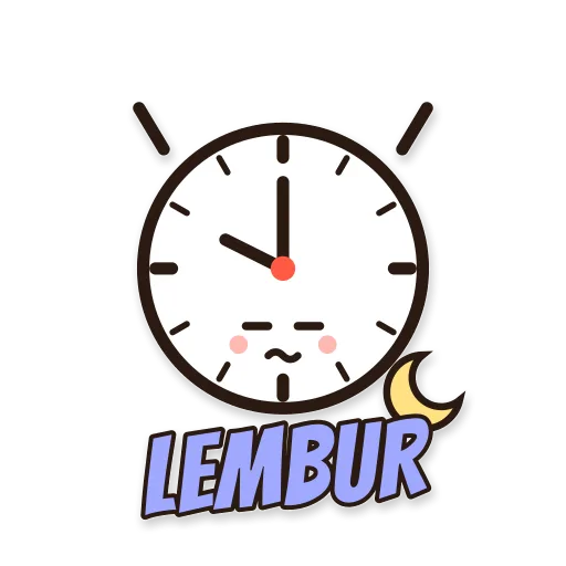 Jam dinding lelah dan bulan sabit, tulisan LEMBUR