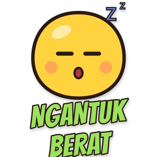 Karakter bulat mengantuk berat, tulisan NGANTUK BERAT