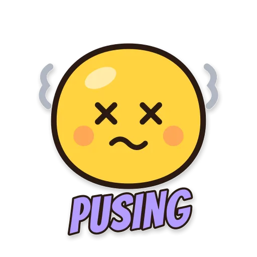 Karakter bulat pusing berasap, tulisan PUSING