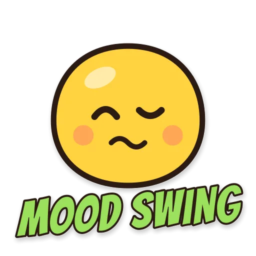 Karakter bulat separuh senang separuh sedih, tulisan MOOD SWING