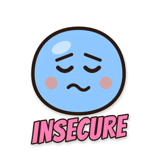 Karakter bulat biru minder, tulisan INSECURE