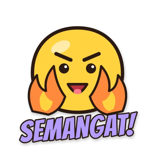 Karakter bulat berapi-api, tulisan SEMANGAT!