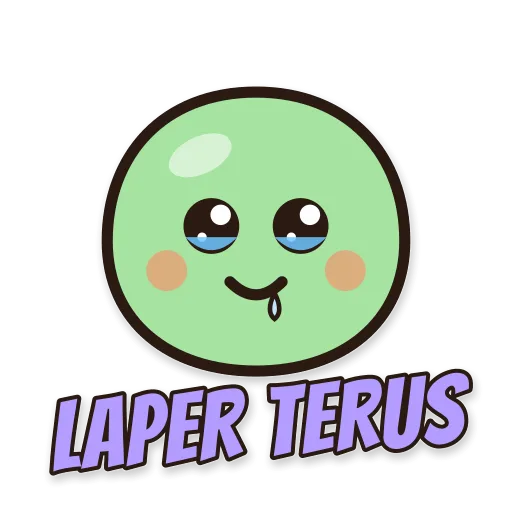 Karakter bulat hijau lapar ngiler, tulisan LAPER TERUS