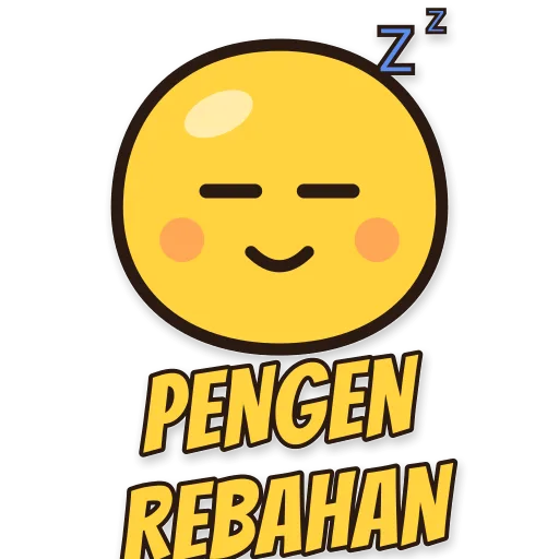 Karakter bulat rebahan mengantuk, tulisan PENGEN REBAHAN