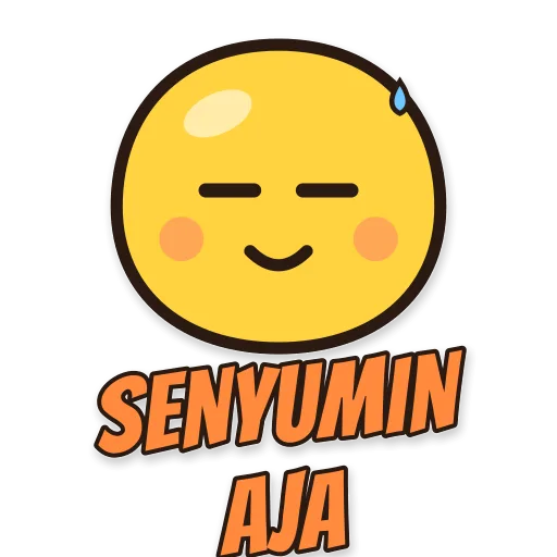 Karakter bulat tersenyum menahan diri, tulisan SENYUMIN AJA